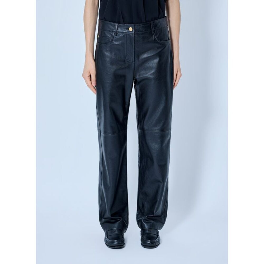 Max Mara Women Leather Straight-Leg Trousers